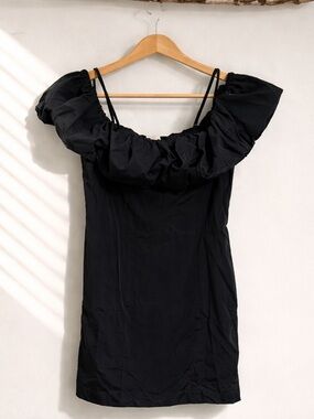 a new day Black Strapless Ruffle-Trim Mini Dress